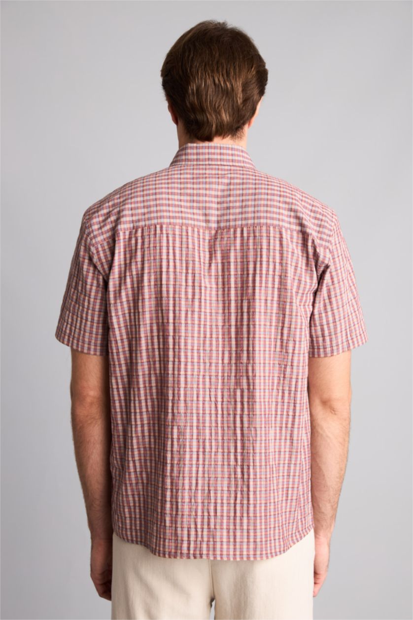 Men Brown Regular Fit Crinkle Fabric Short Sleeve Shirt