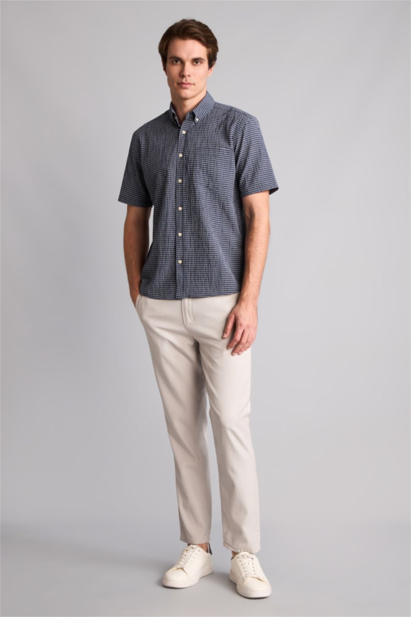 Men NAVY Regular Fit Crinkle Fabric Short Sleeve Shirt