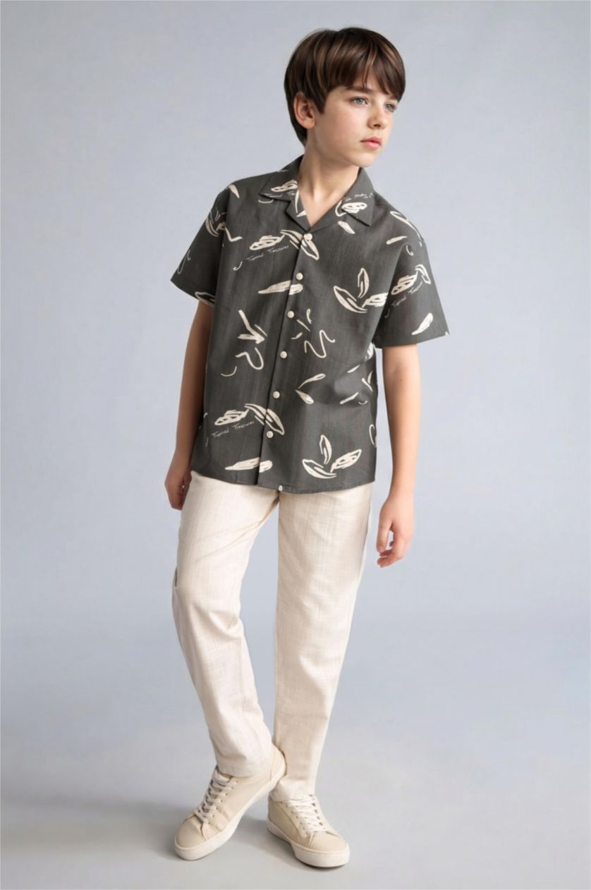 Erkek Çocuk - Genç Erkek Bej Regular Fit Düz paça Pamuklu Pantolon Erkek Çocuk