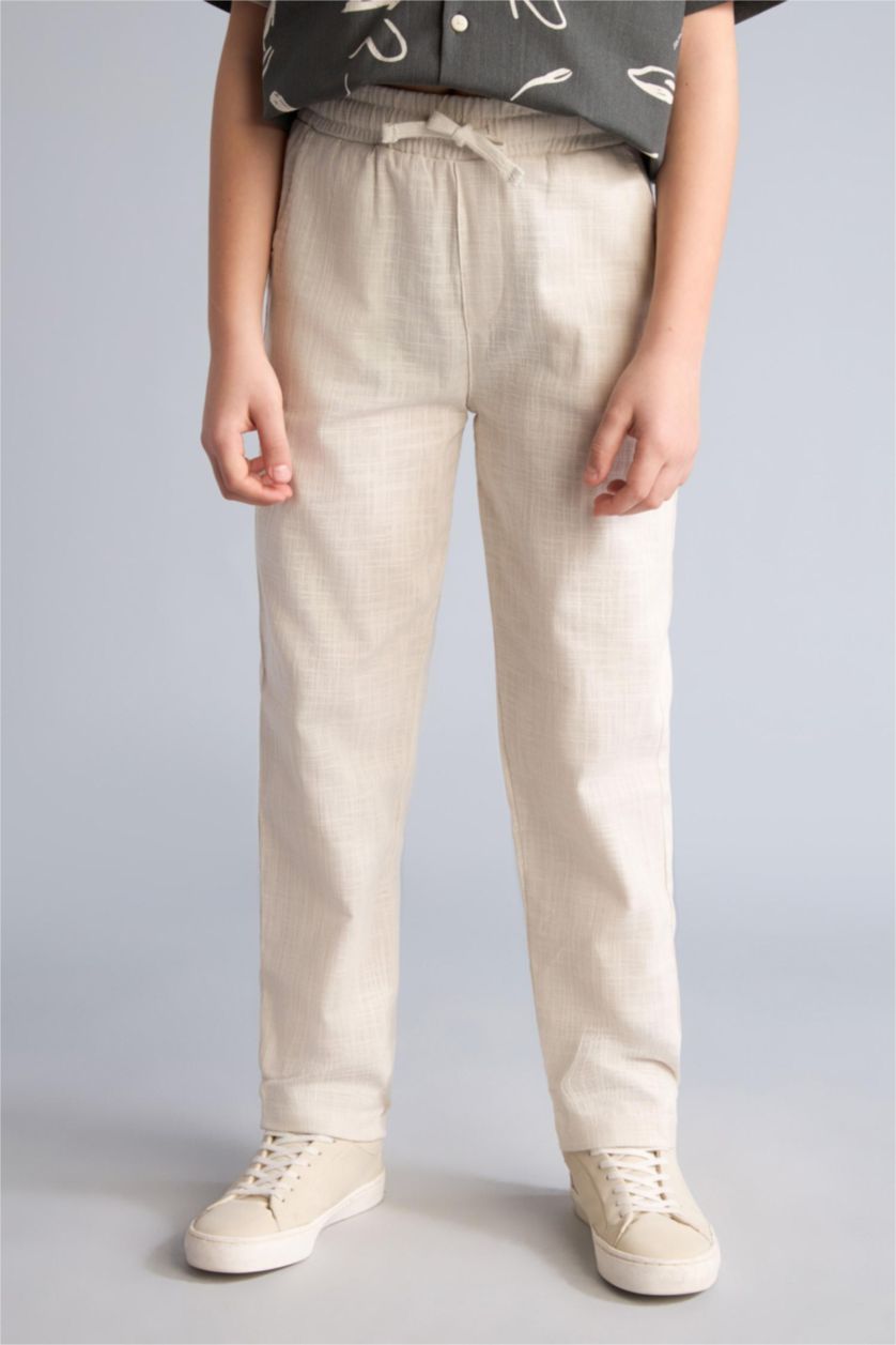 Erkek Çocuk - Genç Erkek Bej Regular Fit Düz paça Pamuklu Pantolon Erkek Çocuk