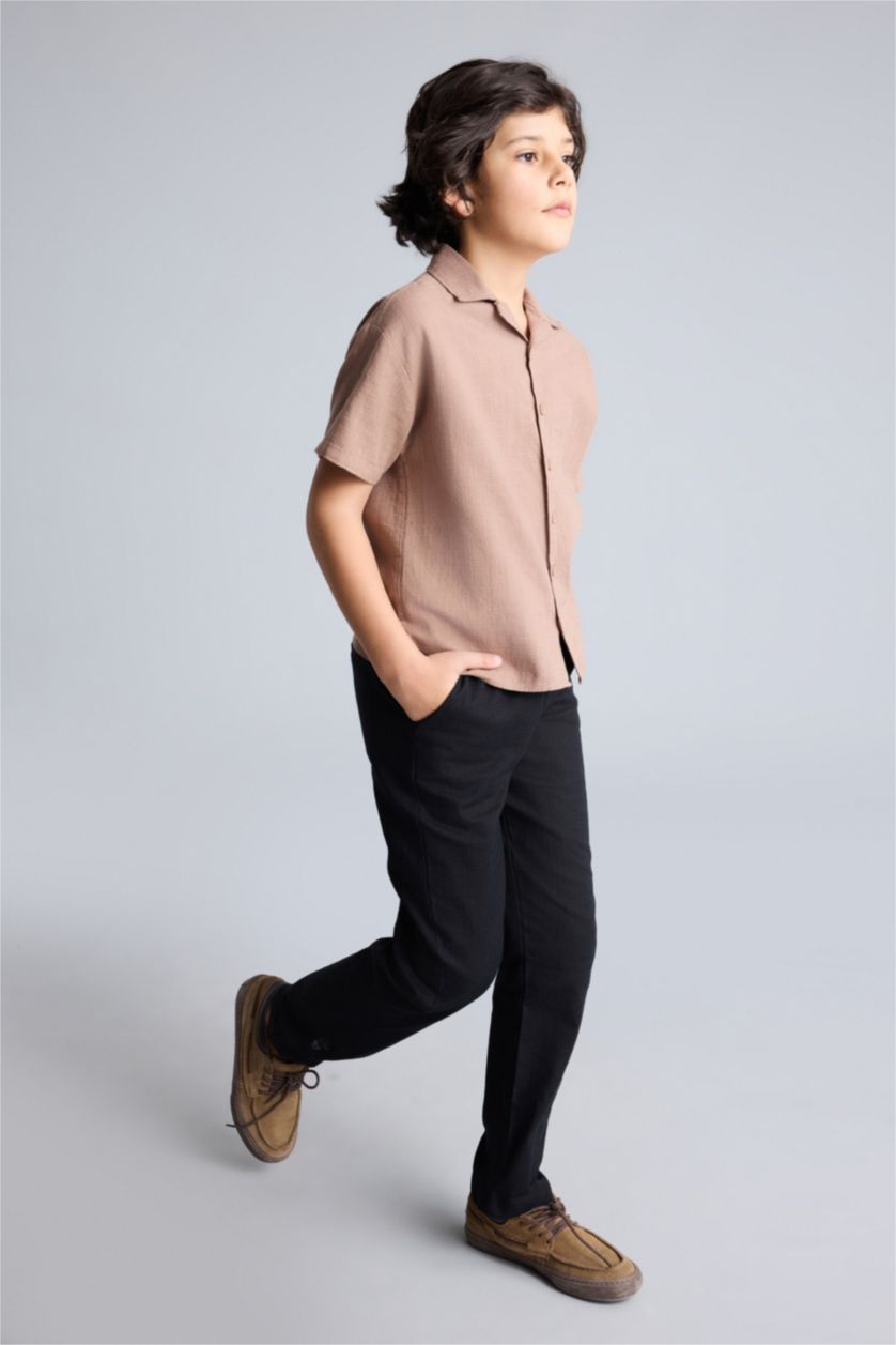 Erkek Çocuk - Genç Erkek Siyah Regular Fıt Düz Paça Pamuklu Pantolon