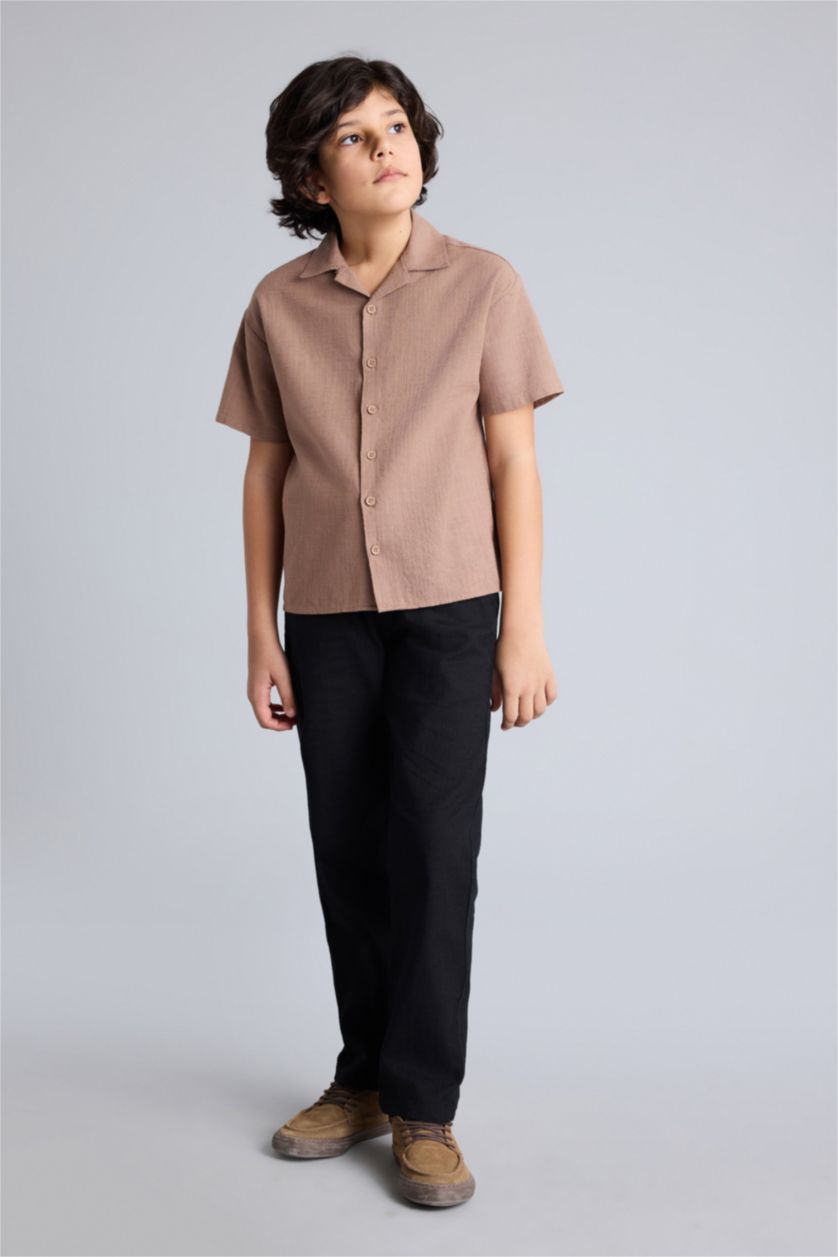 Erkek Çocuk - Genç Erkek Siyah Regular Fıt Düz Paça Pamuklu Pantolon