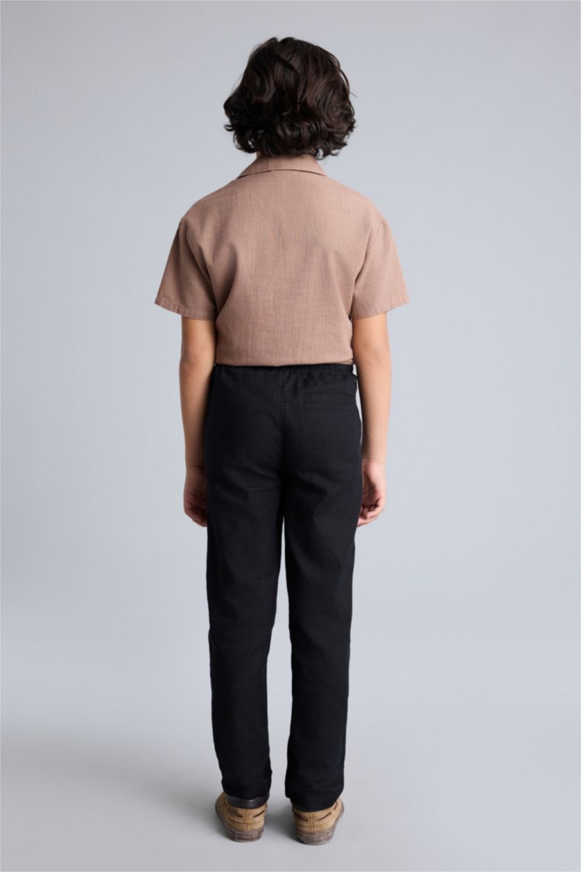 Erkek Çocuk - Genç Erkek Siyah Regular Fıt Düz Paça Pamuklu Pantolon