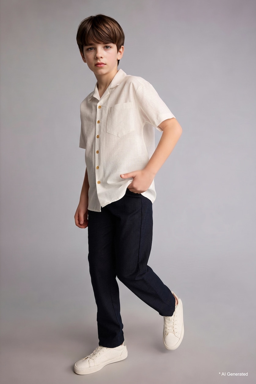 BOYS & TEENS NAVY Boy Regular Fit Straight Leg Cotton Trousers