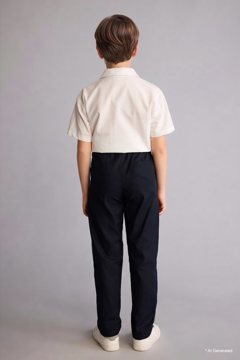 BOYS & TEENS NAVY Boy Regular Fit Straight Leg Cotton Trousers
