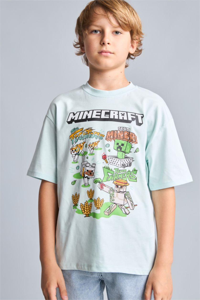 Young Boys - Teen Boys Mint New Regular Fit Minecraft Licensed Short Sleeve T-Shirt