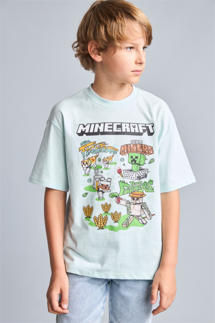 Young Boys - Teen Boys Mint New Regular Fit Minecraft Licensed Short Sleeve T-Shirt