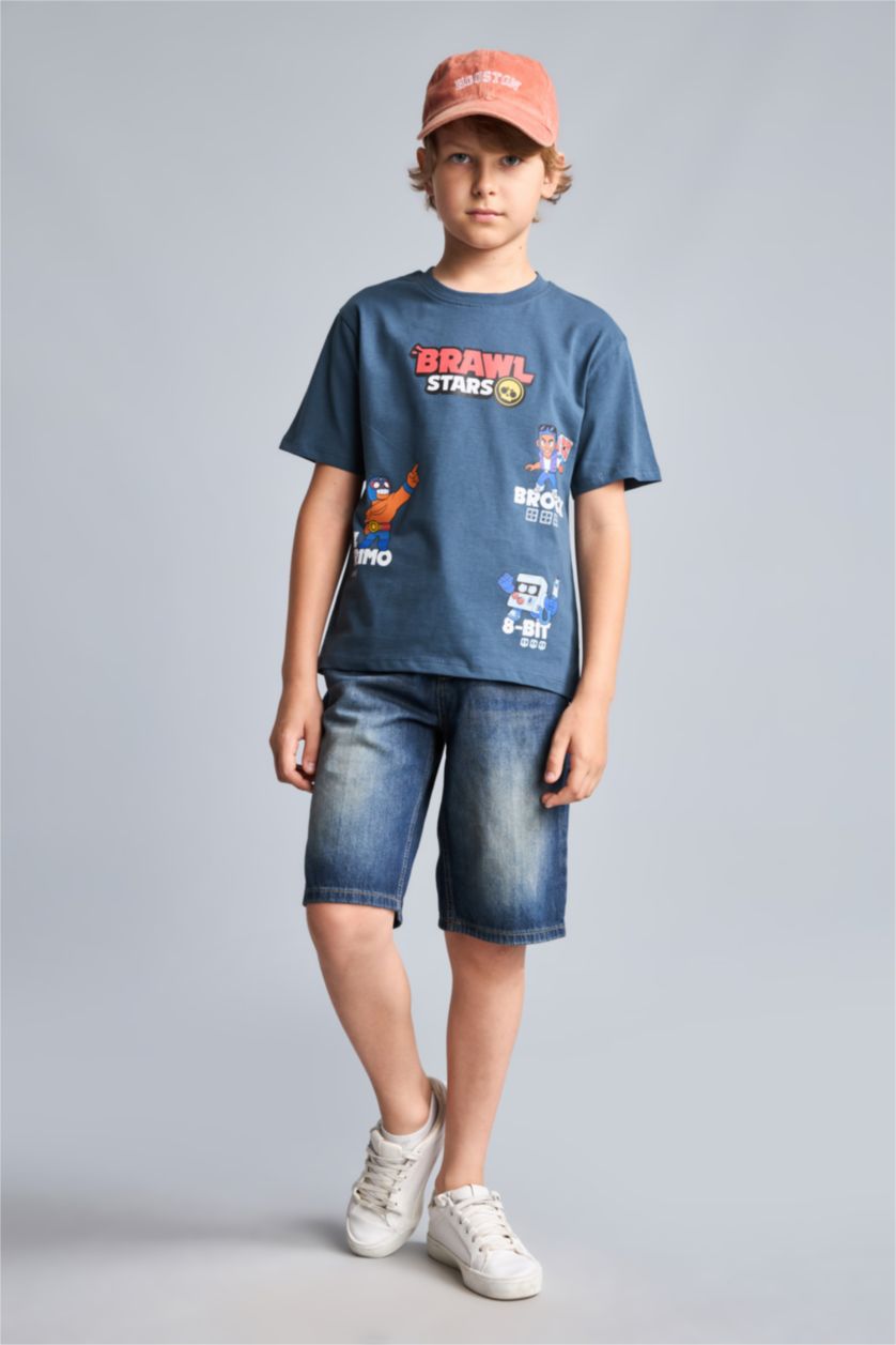Young Boys - Teen Boys NAVY New Regular Fit Brawl Stars Short Sleeve T-Shirt
