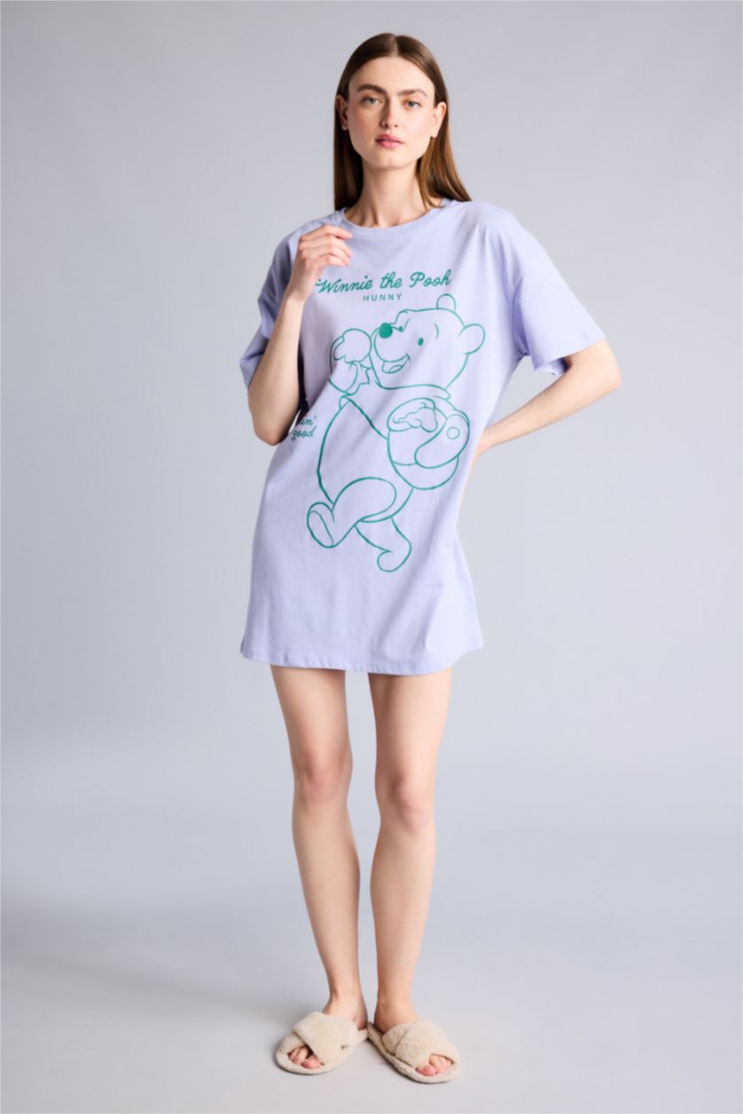 Kadın Açık Lila Wınnıe The Pooh Regular Fıt Kısa Kollu Elbise