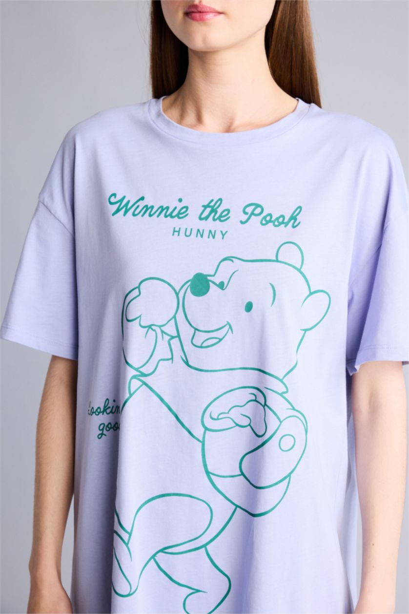 Kadın Açık Lila Wınnıe The Pooh Regular Fıt Kısa Kollu Elbise