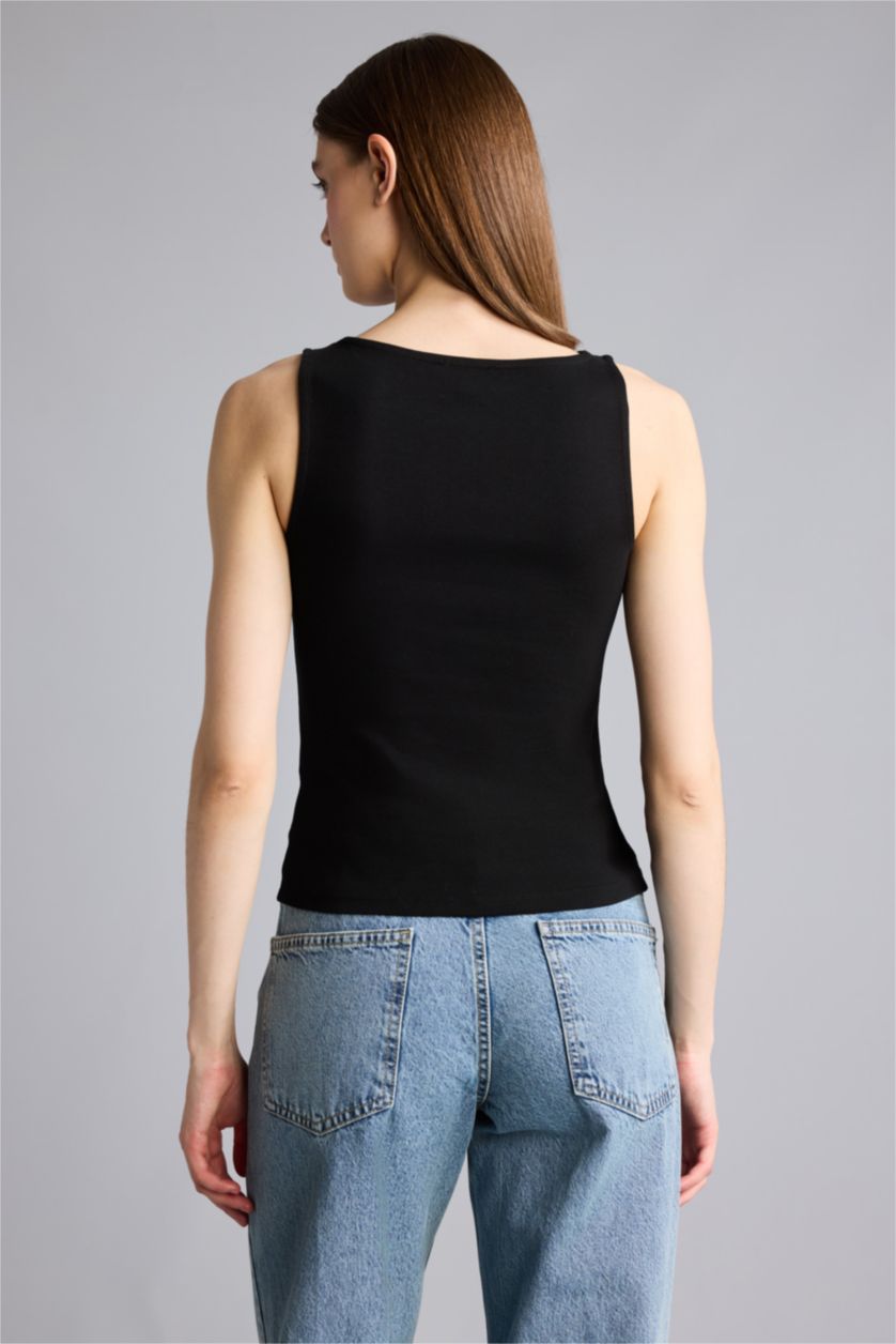 Kadın Siyah Slim Fit Ribana Atlet