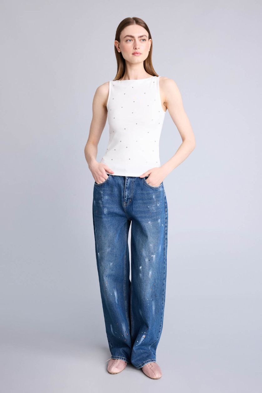 Kadın Ekru Slim Fit Ribana Atlet