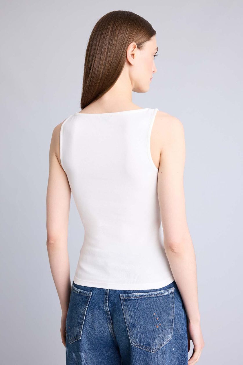 Kadın Ekru Slim Fit Ribana Atlet