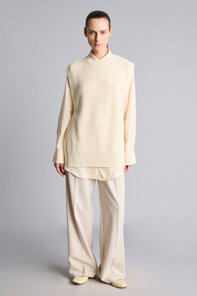 WOMAN Beige Regular Fit Crew Neck Knit Vest