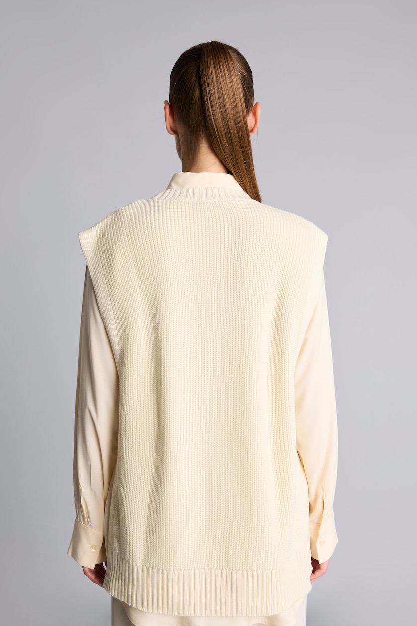 WOMAN Beige Regular Fit Crew Neck Knit Vest