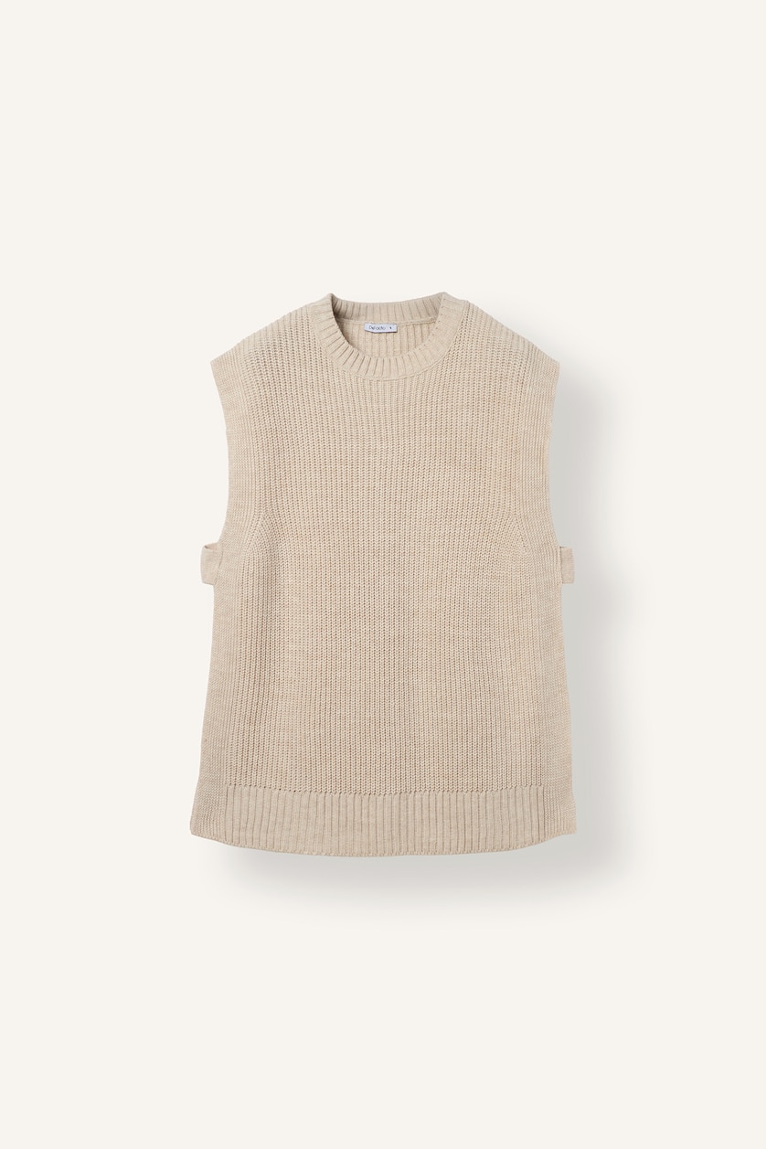 نساء بيج Regular Fit Crew Neck Knit Vest