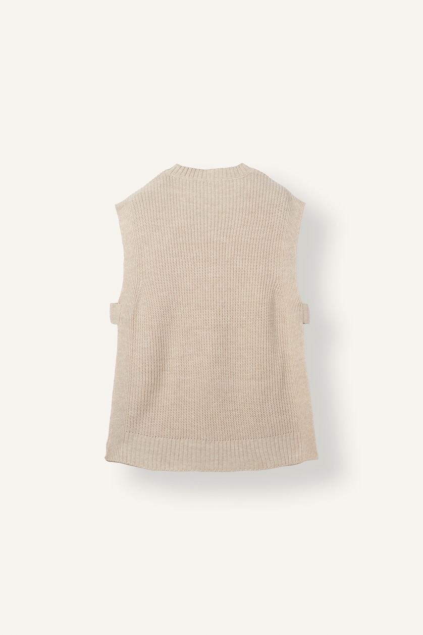 نساء بيج Regular Fit Crew Neck Knit Vest
