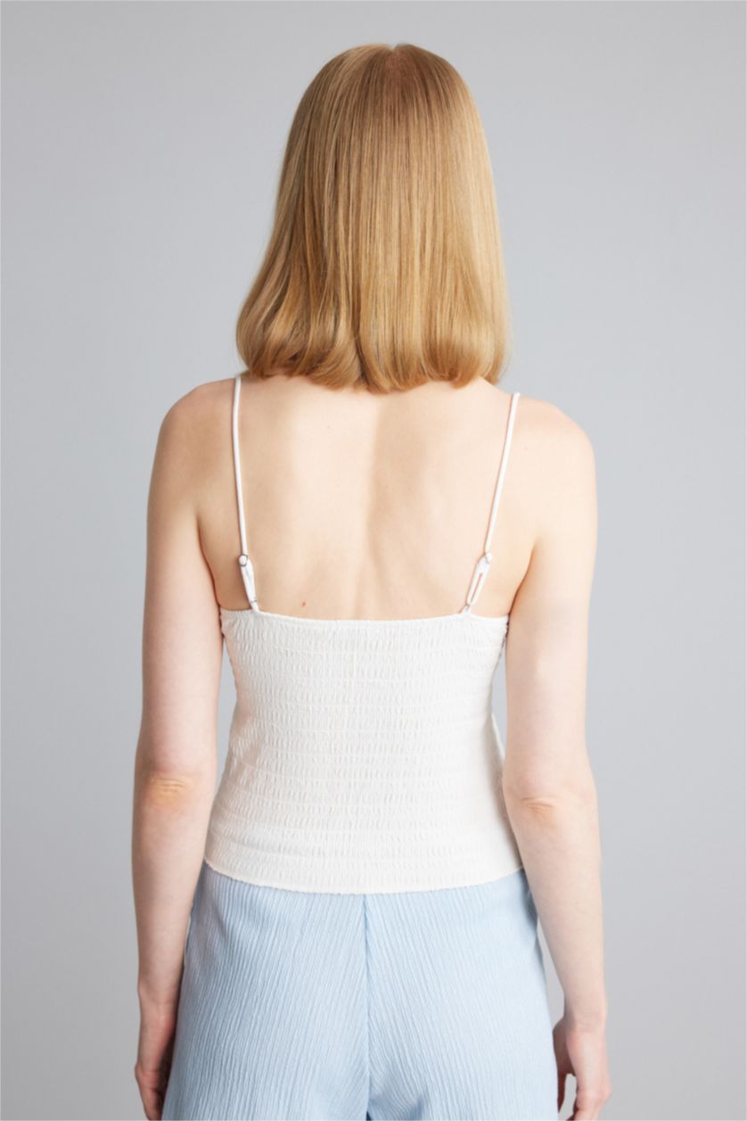 Women Ecru A Line Lace Lace Neck Tank Top