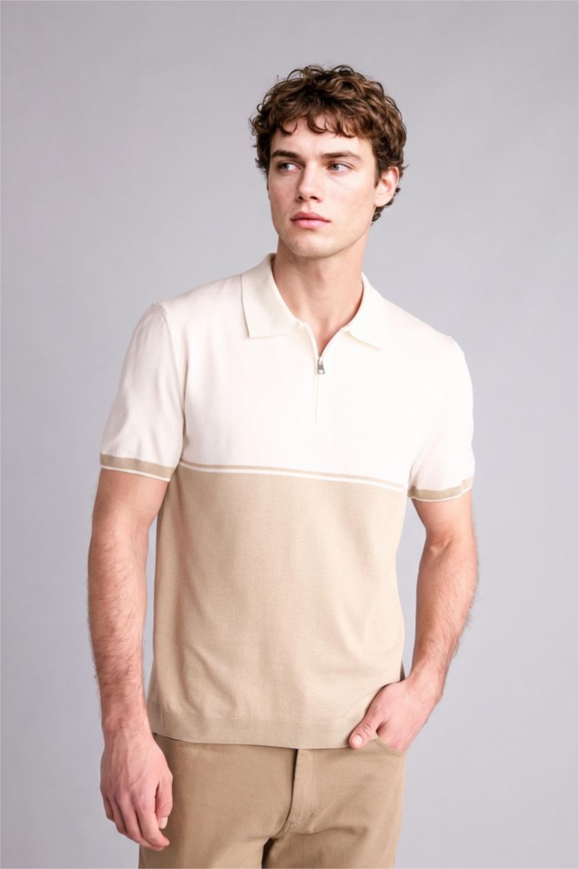 MAN Sand Standard Fit Short Sleeve Polo T-Shirt