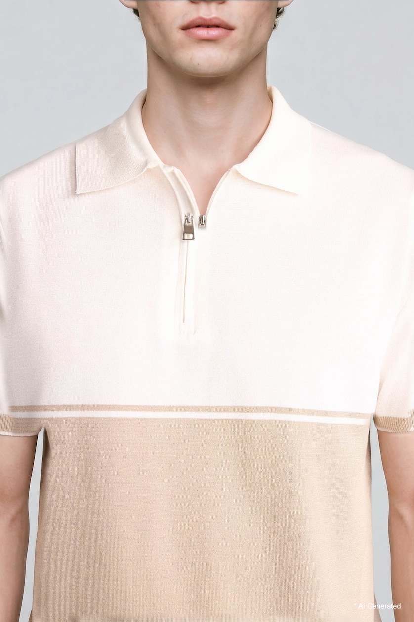 رجال اللون الرملي Standard Fit Polo Collar Short Sleeve Polo T-Shirt