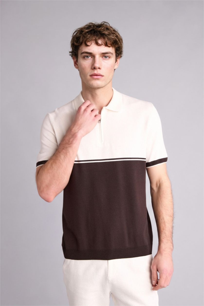 رجال بني Standard Fit Short Sleeve Polo T-Shirt