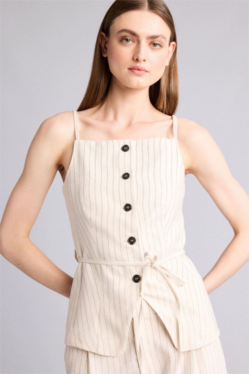 WOMAN NATURAL LIGHT BEIGE Suspender Linen Vest