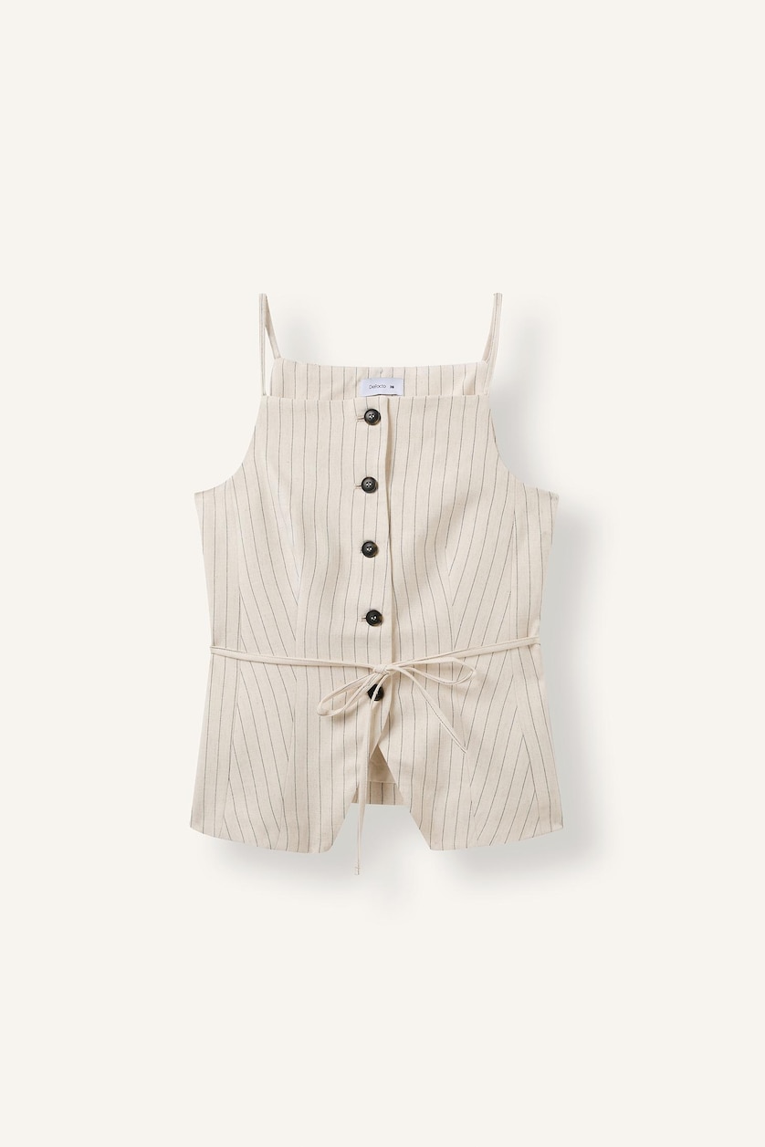Women Doğal Açık Bej Suspender Linen Vest