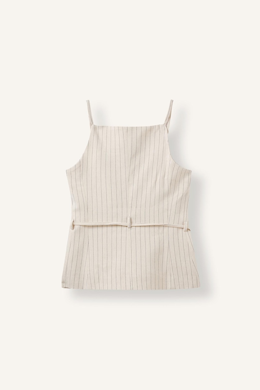 Women Doğal Açık Bej Suspender Linen Vest