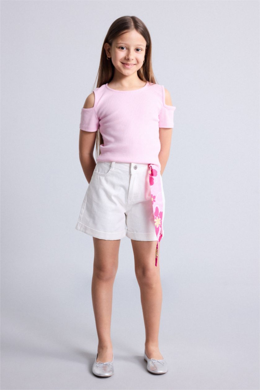 Kız Çocuk - Genç Kız Ekru Mom Fit Gabardin Şort Kız Çocuk