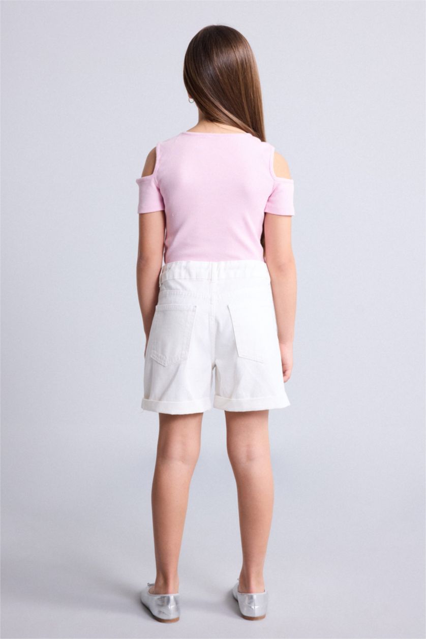 Kız Çocuk - Genç Kız Ekru Mom Fit Gabardin Şort Kız Çocuk