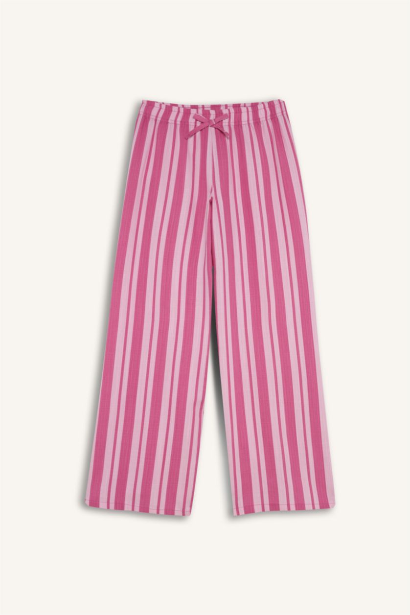 Kız Çocuk - Genç Kız Pembe Wıde Leg Çizgili Pantolon 