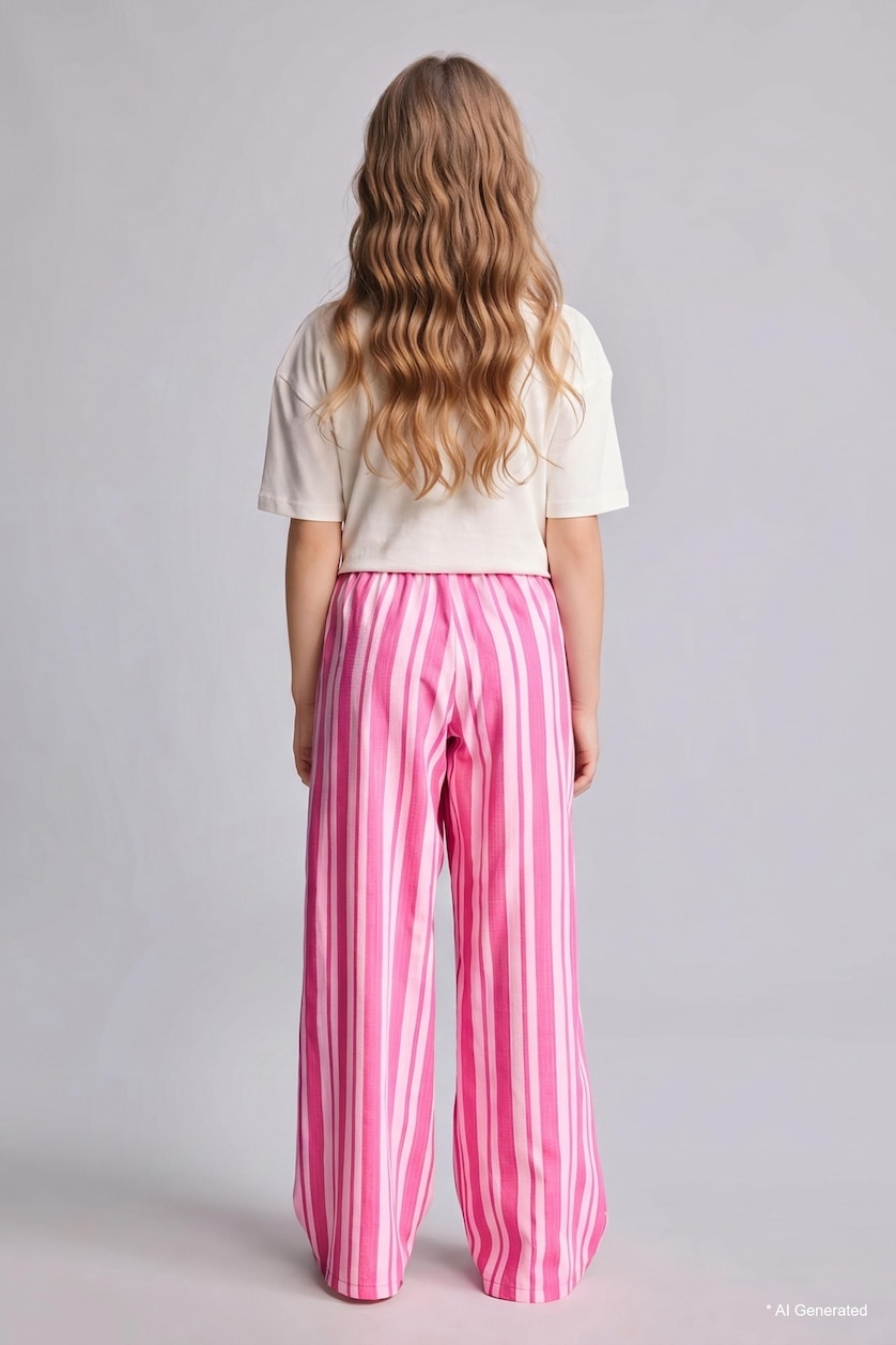 GIRLS & TEENS Pink Girl Striped Wide Leg Trousers