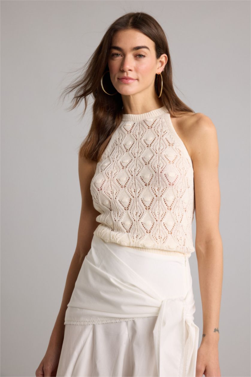 Woman Ecru Regular Fit Lace Tank Top