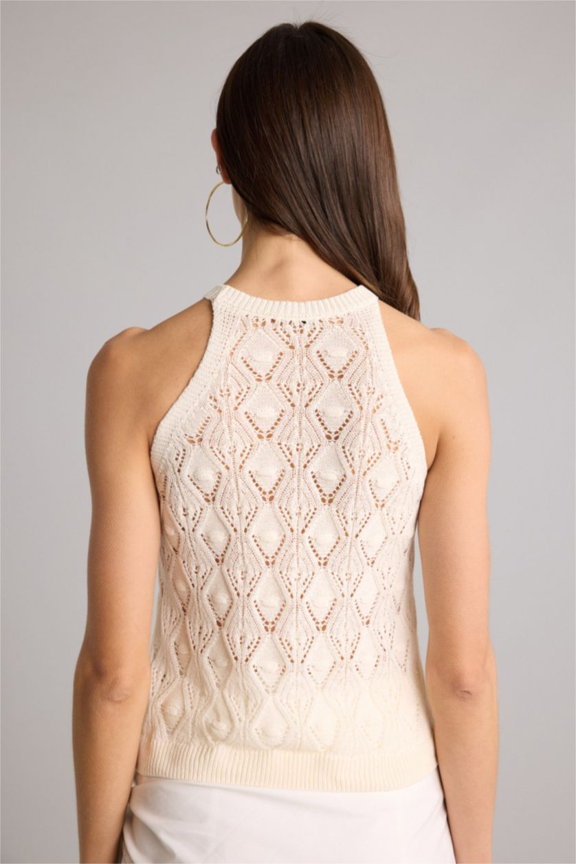 Woman Ecru Regular Fit Lace Tank Top