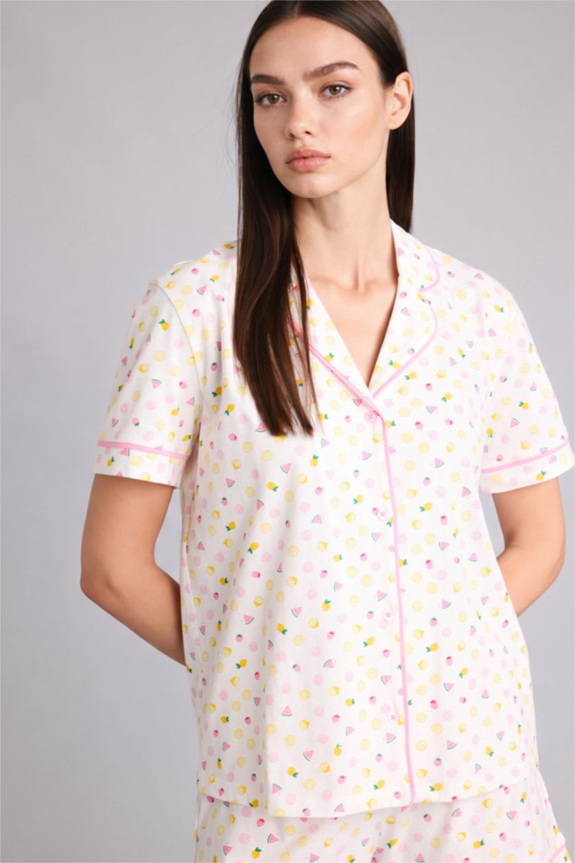 Kadın Ekru Regular Fıt Kısa Kollu 2'li Takım