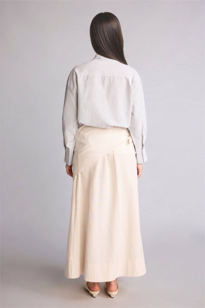 Kadın Bej Keten Karışımlı Maxi Etek