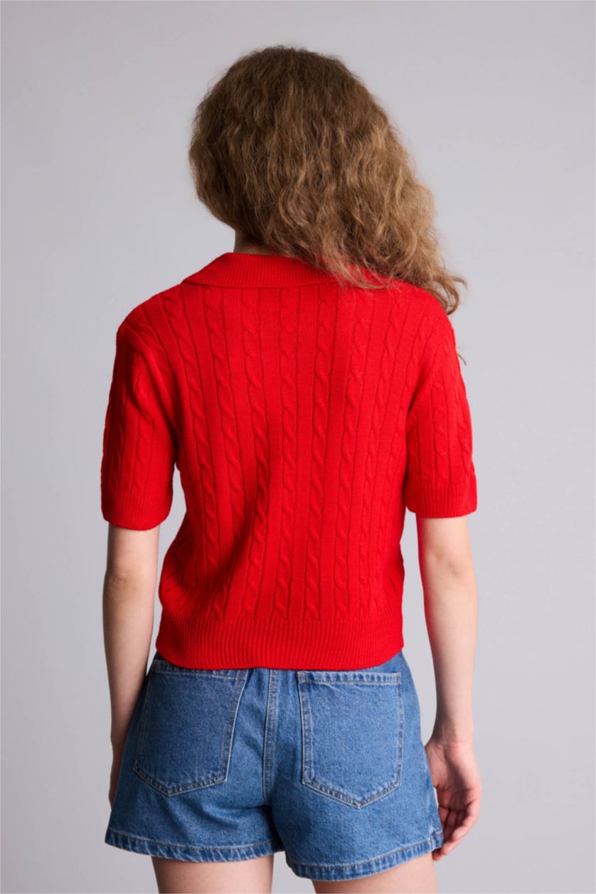 Kadın Kırmızı Slim Fit Ayıcıklı Kazak