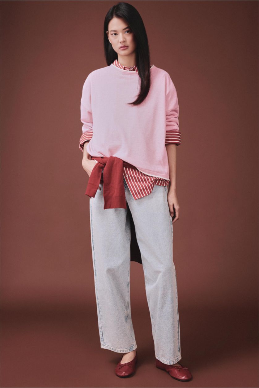 Kadın Pembe Melanj Basıc Triko Kazak