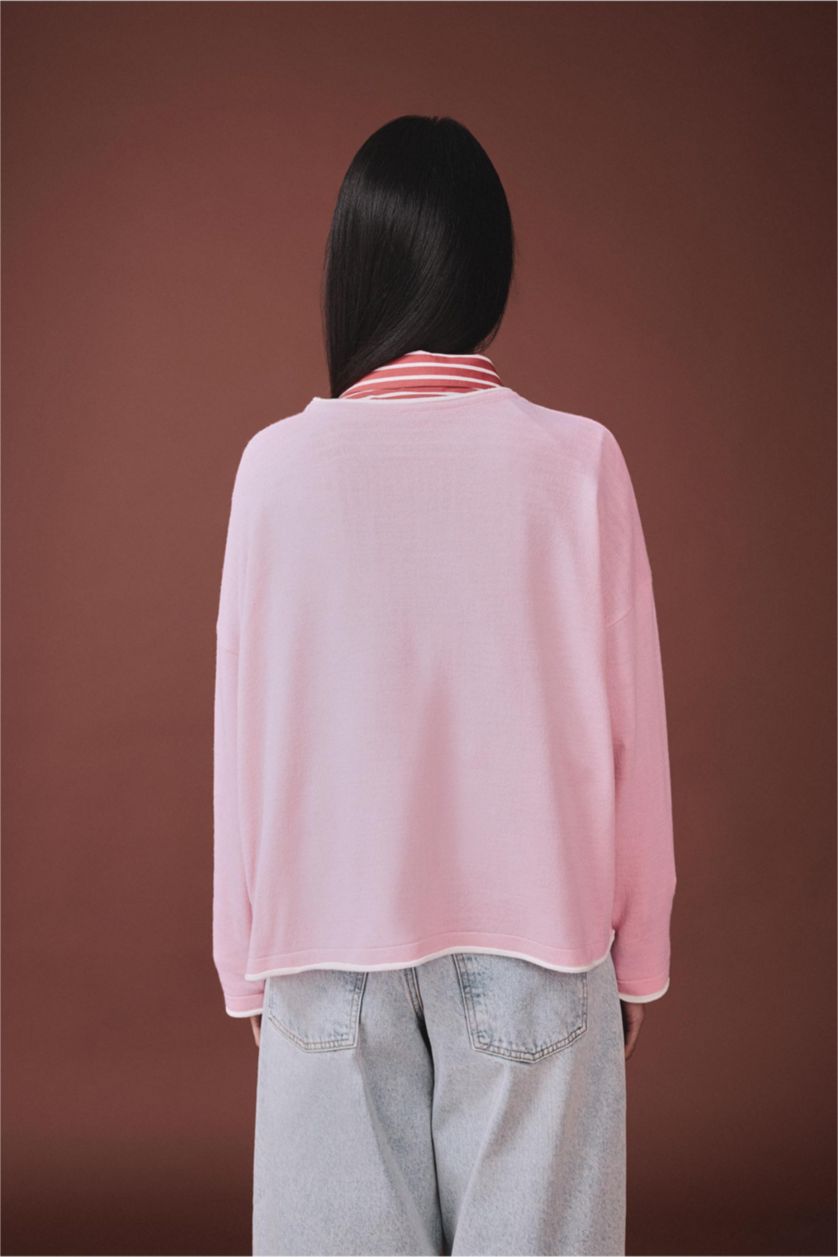 Kadın Pembe Melanj Basıc Triko Kazak