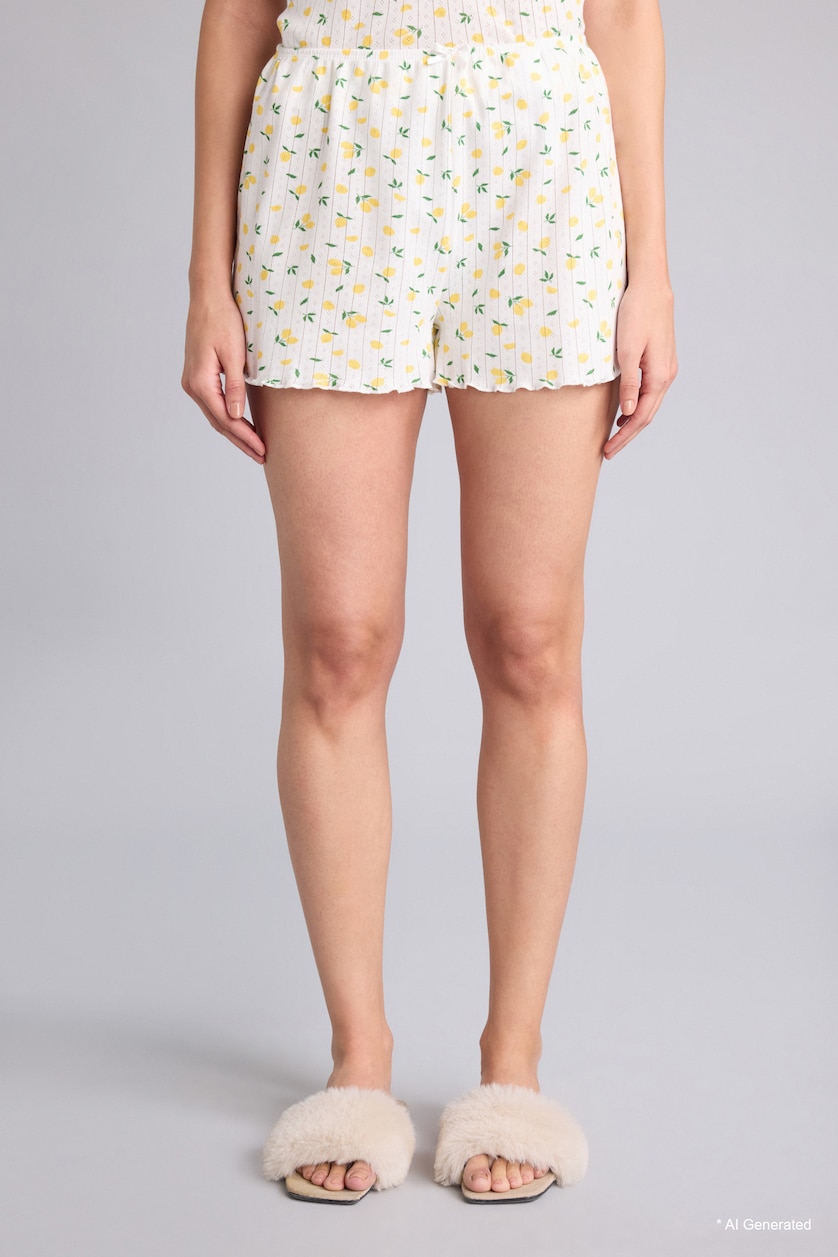 Kadın Ekru %100 Pamuk Regular Fıt Askılı Şortlu Pijama Takımı