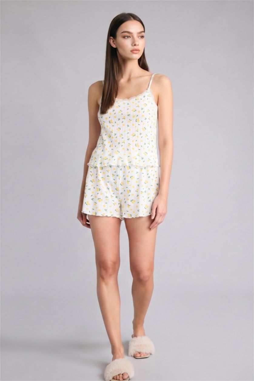 FEMME Écru Ensemble Pyjama Débardeur et Short Coupe régulière