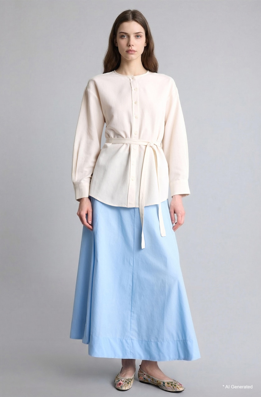 FEMME Beige Tunique en lin mélangé à manches longues Coupe régulière