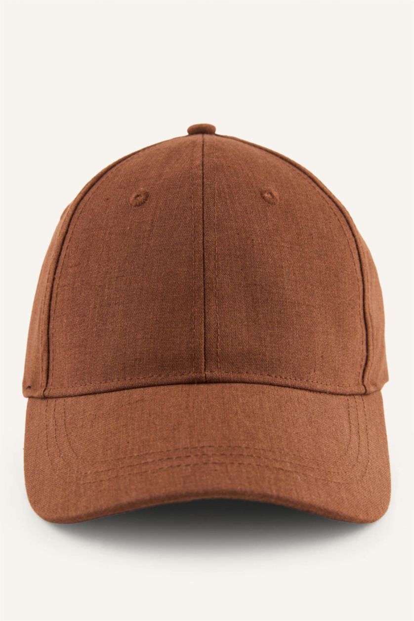 Erkek Tarçın Erkek Basıc Düz Keten Karışımlı Cap Şapka