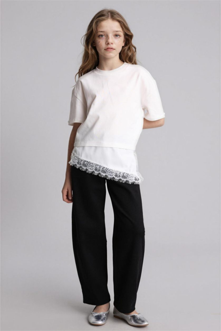 Girls & Teens Ecru تيشيرت بناتي نص ردن قصة عادية