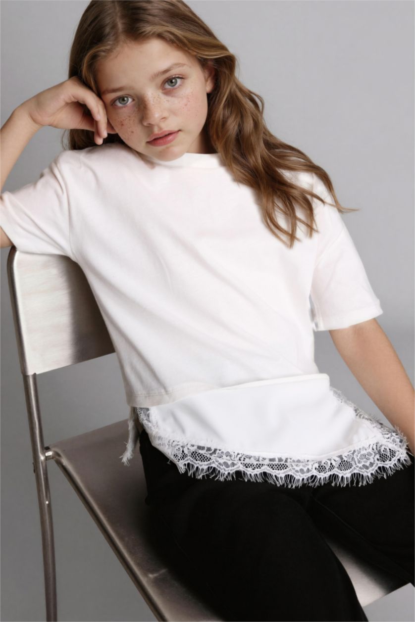 Girls & Teens Ecru تيشيرت بناتي نص ردن قصة عادية