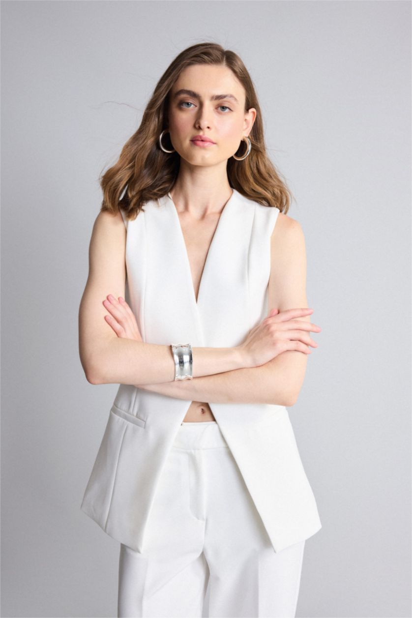 FEMME Écru Gilet à col V
