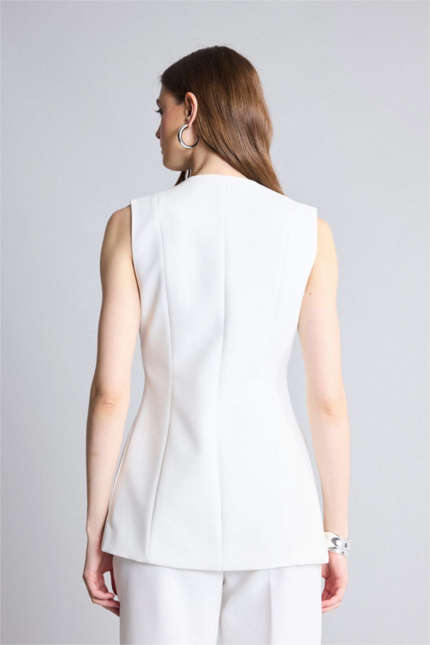 FEMME Écru Gilet à col V