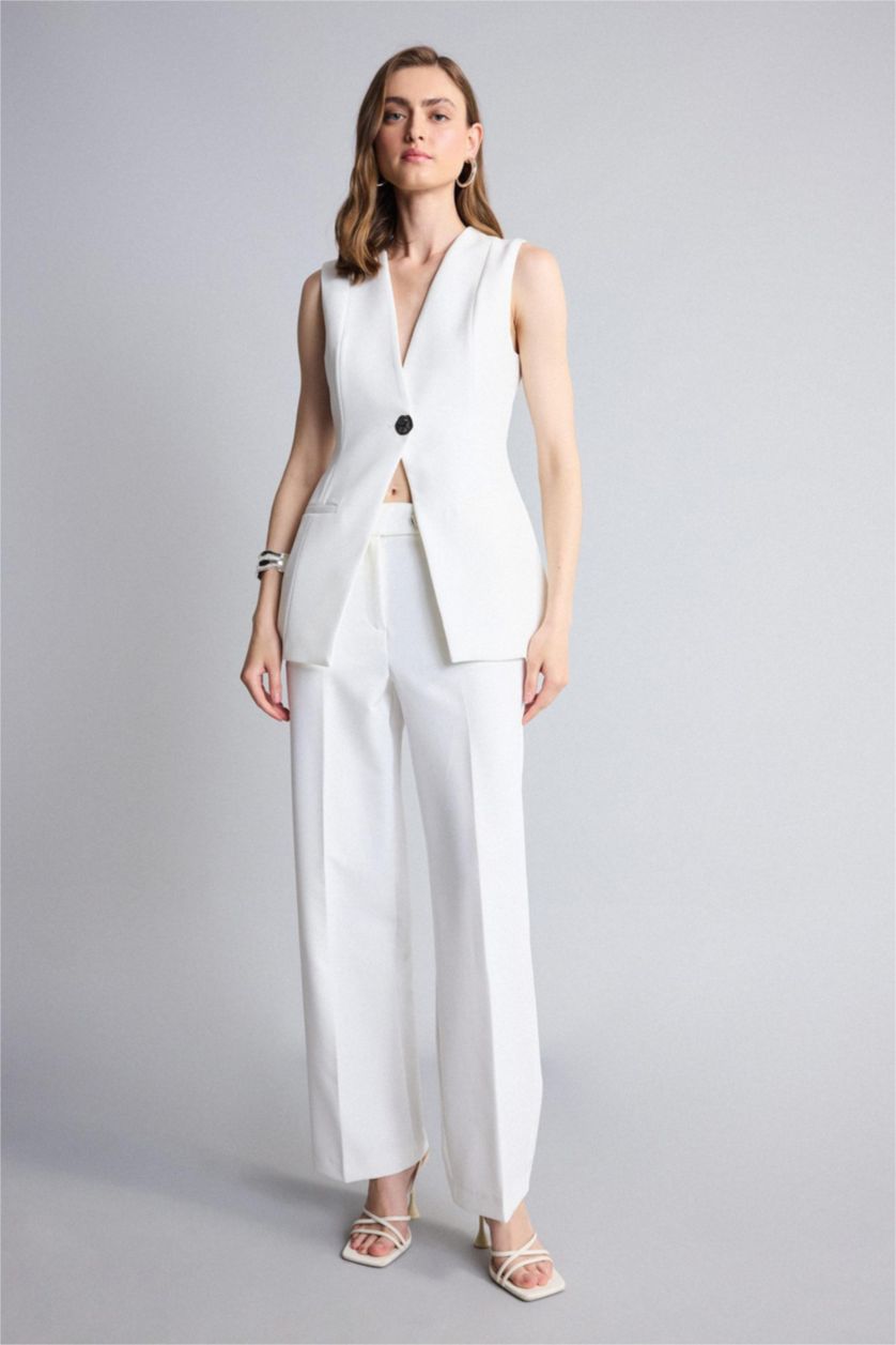 Women White Normal Waist Straight Fit Trousers