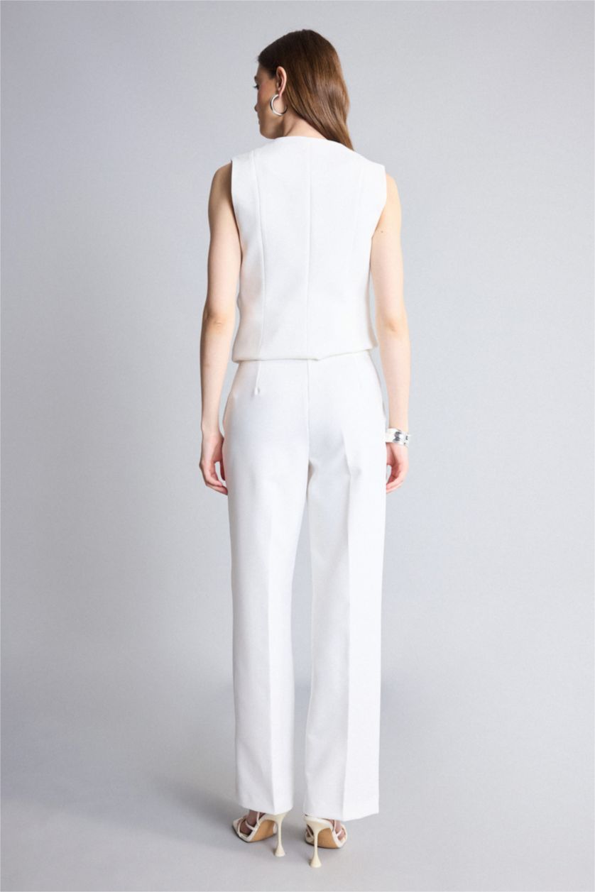 Women White Normal Waist Straight Fit Trousers