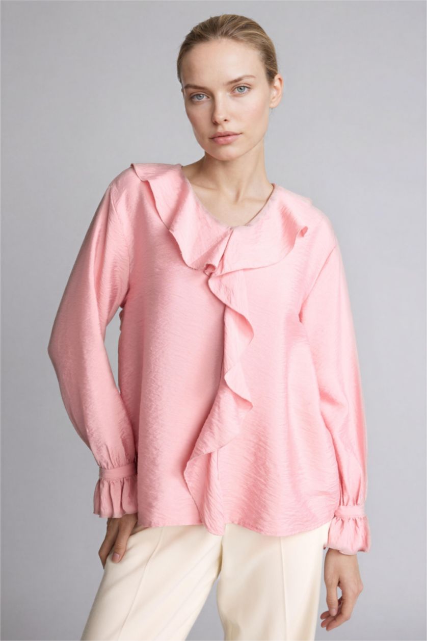 Kadın Gülkurusu Regular Fıt Uzun Kollu Bluz